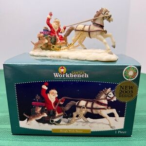 Santa's Workbench Sleigh with Santa, Horse, and Dog Figurines